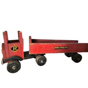 Antique Red Wooden Truck Toy with Rollins Leasing Co. Logo - Vintage Truck and T